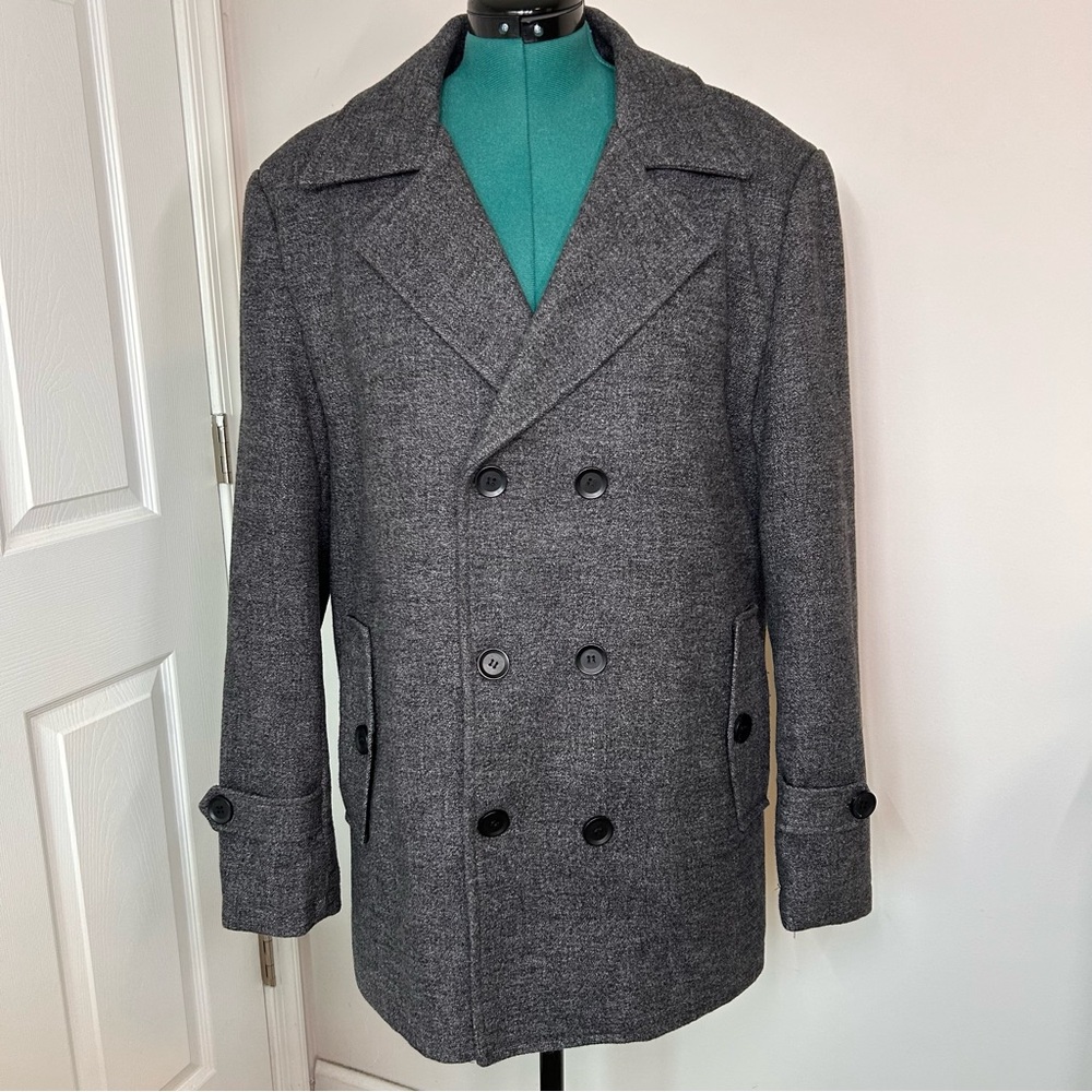 Alliance Fashion Men’s Gray Double Breasted Fleece-Lined Peacoat Size L